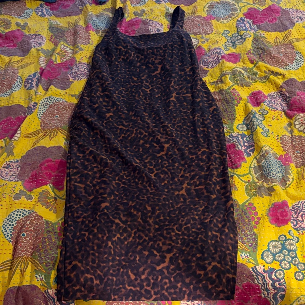 Beyond Yoga Leopard Print Slip Dress in Black and Brown